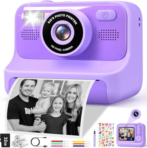 Subtail Appareil Photo Instantané Enfant - 2.4 Écran Appareil Photo Numérique Enfant avec Mode Selfie et Carte 32GB et Papier d'impression - Cadeau Jouet...