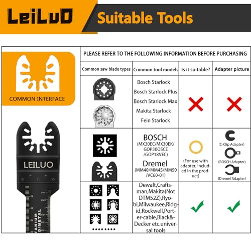 LEILUO 32 Pcs Multitool Blade Kit for Wood Nails Japanese Tooth Oscillating Saw Blades Titanium Oscillating Tool Blade with Storage Bag Compatible with DeWalt Dremel Makita and More