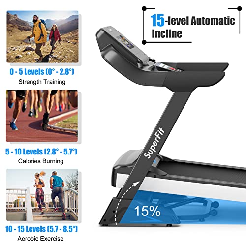 Image of Goplus 4.75HP Folding Treadmill with 15% Auto Incline and APP, Commercial Heavy Duty Superfit Treadmill with 20 Preset Programs, Bluetooth Speaker, Soft Drop System, Pause, Running Machine for Home