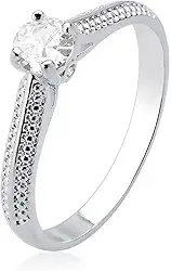 Anel Feminino Prata 925 Original Legítima Anel Solitário Redondo Cravejado Zircônias Softjoias