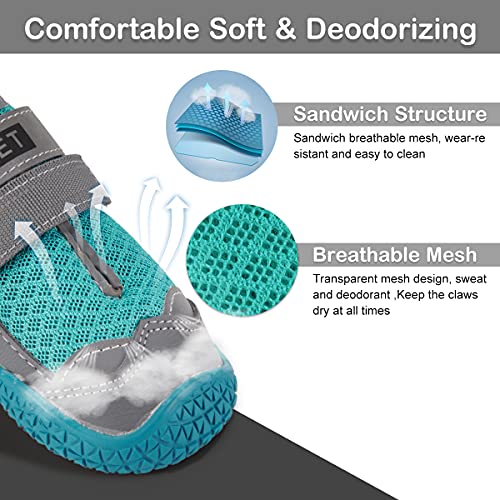 Dog Shoes For Hot Pavement, Mesh Dog Boots With Rugged Anti-Slip Sole, Summer Dog Booties Breathable Durable With Adjustable & Reflective Straps For Small Medium Large Dogs Hiking Jogging Backpacking #TOP1