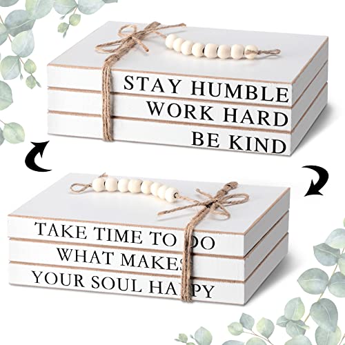 3 Piece Decorative Books Set White Home Decor Coffee Table Decor Rustic Stacked Decorative Books Stacked Books for Home Coffee Tables Shelves Stack Farmhouse Decor (Retro Style)