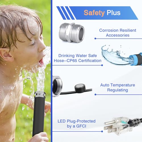 Image of 25FT Heated Drinking Water Hose for RV, Features Water Line Freeze Protection Down to -40F /-40C & Energy-Saving Thermostat, Electrically Heated Hose for RV, Garden, Boat