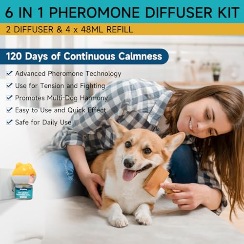 Image of Woyamay Dog Calming Diffuser - Dog Pheromones Calming Diffuser for Dog Anxiety Relief 6-in-1 Dog Pheromone Diffuser Kit with 2 Diffuser + 4 Refill 48ml Vial - 120 Days Pheromone Diffuser to Calm Dogs