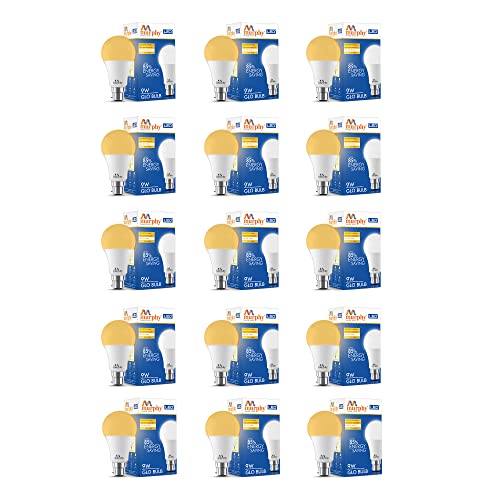Image of Murphy 9W B22D BEE 3 Star Rated LED Golden Yellow (Warm White) Bulb, Pack of 15 (GLO)