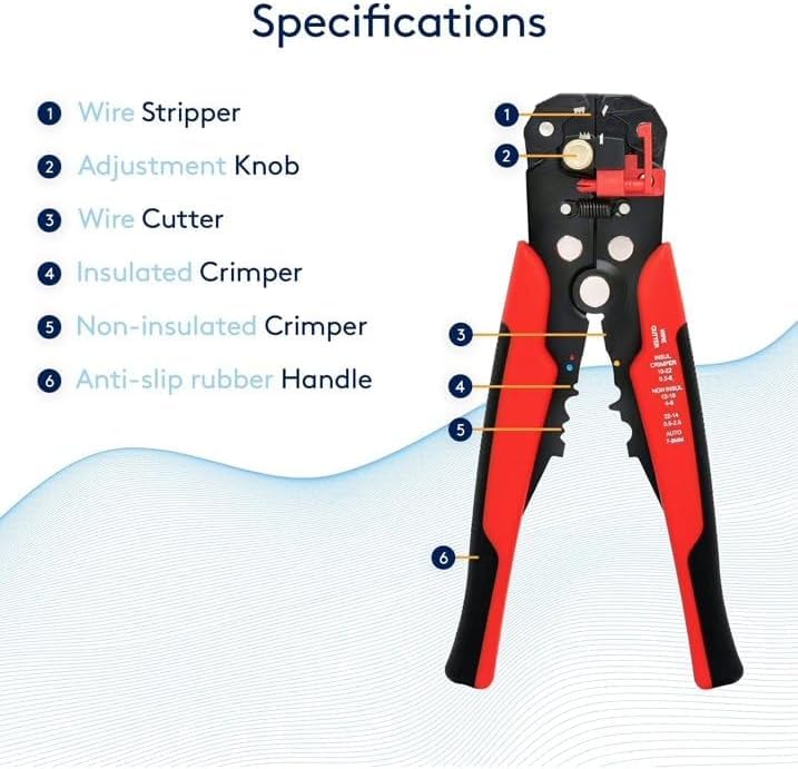 Automatic Wire Stripper, 3 in 1 Self-Adjusting Wire Cutter For Electrical Wire Stripping, Cable Cutting, Crimping Tool from 10-24 AWG Red - Image 3