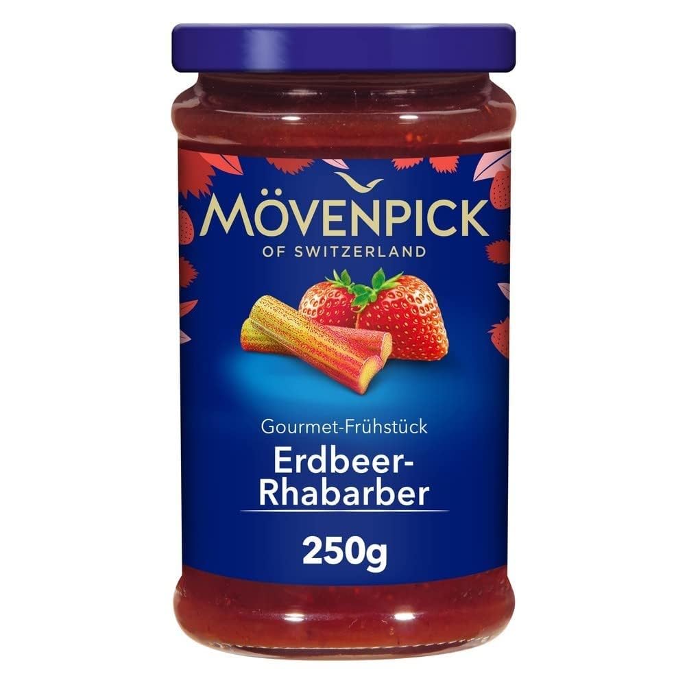 Mövenpick Gourmet-Frühstück Erdbeer-Rhabarber, Premium Fruchtaufstrich, 250 g