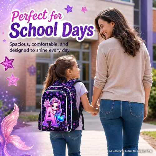 Image of CCJPX 16 inch Mermaid Backpack for Girls, 3Pcs Kids Bookbag with Lunch Box, Water Resistant Elementary School Bag for Kindergarten Preschool Toddler (Black)