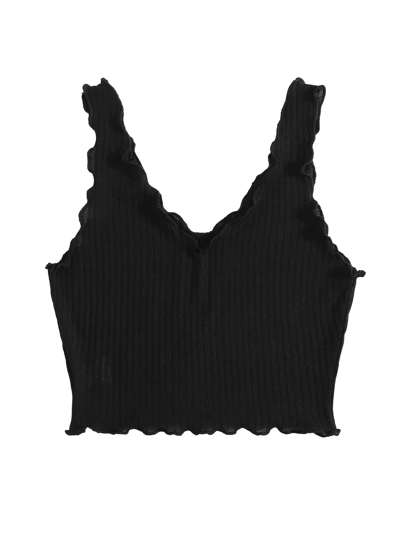 Istyle Can Solid Women's Basic Tank V Neck Rib Knit Lettuce Trim Crop Vest Top-picture-19