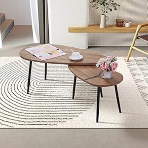 GOLDFAN Table Basse Bois Moderne Lot de 2 Table Basse Gigognes Triangulaire pour Salon Bureau Table d’appoint Design Scandinave, Marron