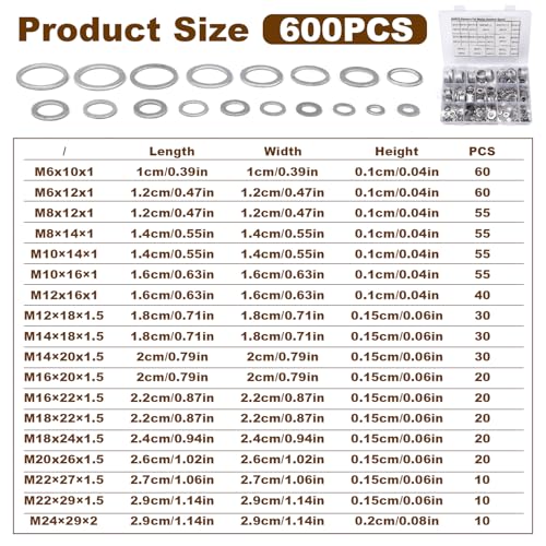 Image of 600pcs Crush Washer Oil Drain Plug, Oil Plug Crush Washers Oil Drain Plug Washer Oil Drain Plug Gasket Oil Plug Seal Copper Oil Plug Washer Automotive Engine Oil Plug Crush Washers