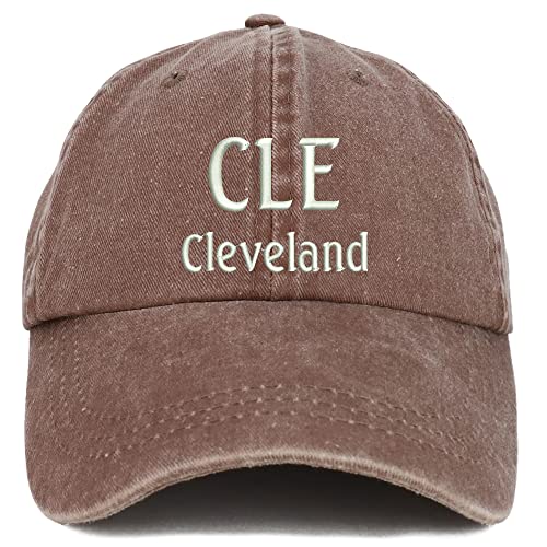 Trendy Apparel Shop CLE Cleveland Embroidered Pigment Dyed Washed Baseball Cap - Chocolate