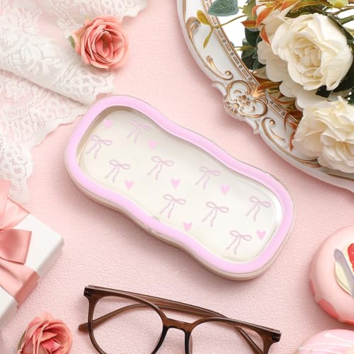 Image of Beeveer Bow Glasses Case Hard Shell Coquette Pink Bow Clear Eyeglass Case Cute Holder for Sunglasses and Reading Glasses Coquette Gifts for Women Men Girls