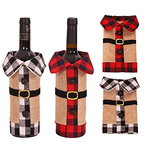 KAMA BRIDAL Weinflaschen-Überzüge, Kragen-Knopf-Gürtel-Design, Mantel, Pullover, Weinflaschen-Kleid für Weihnachten, Party-Dekoration, 2 Stück Cover