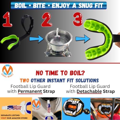 Image of Oral Mart Black /Green Strapped Youth Mouth Guard for Kids - Sports Mouthguard with Connected Strap for Ice Hockey, Football, Lacrosse, Taekwondo