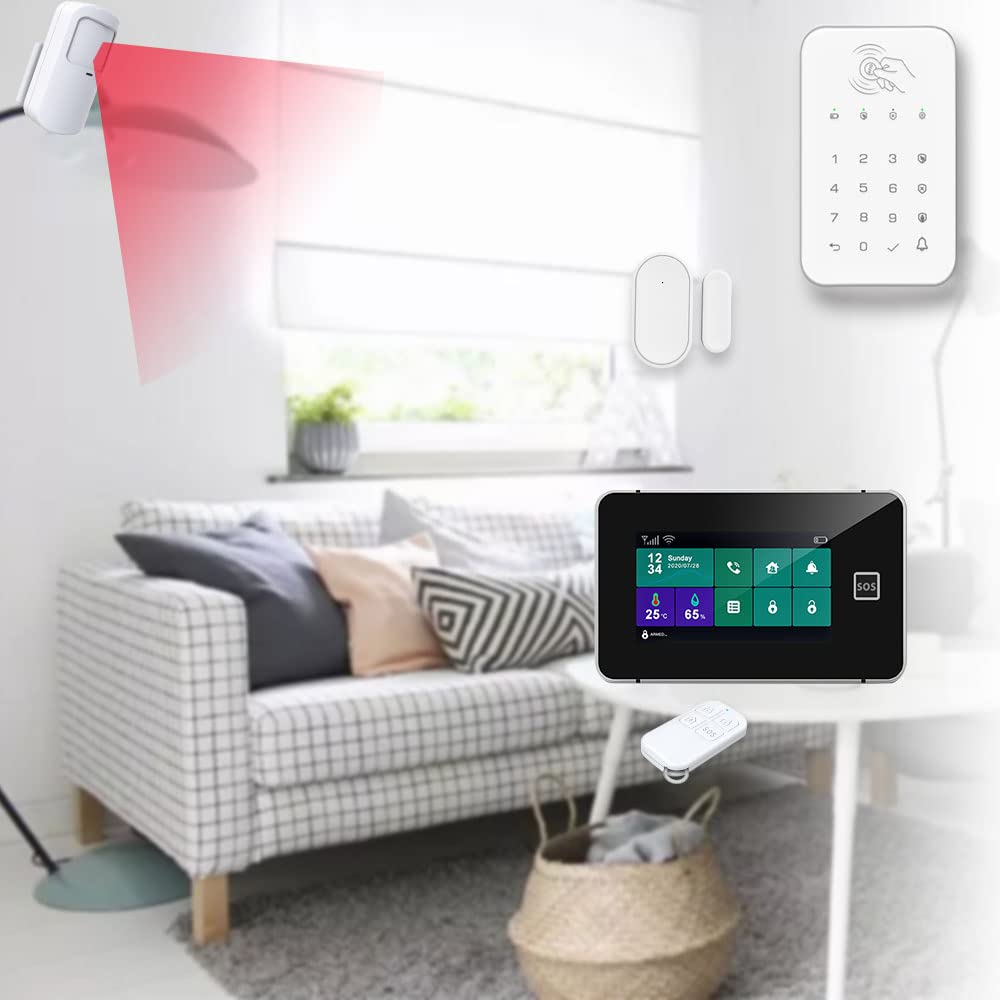 Alarmas para Casa, G60B WiFi GSM Sistema de alarma de seguridad de ladrones de inicio Keypad de toque inalámbrico Tuya SmartLife Aplicación Detector de movimiento de control remoto(I)