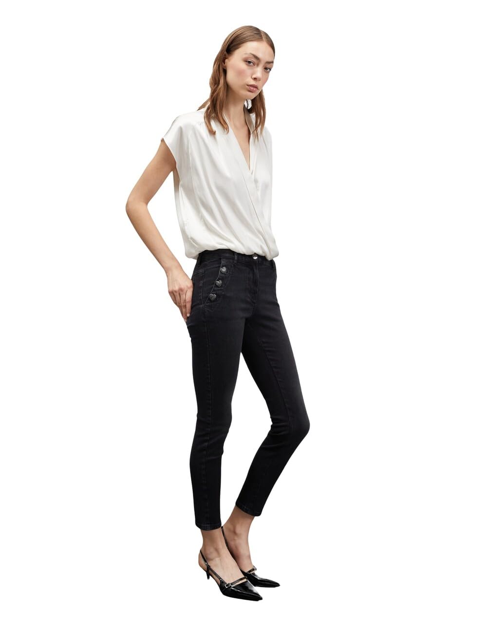 Motivi: Kimono-Bluse aus Satin Weiss M Autum Winter 24