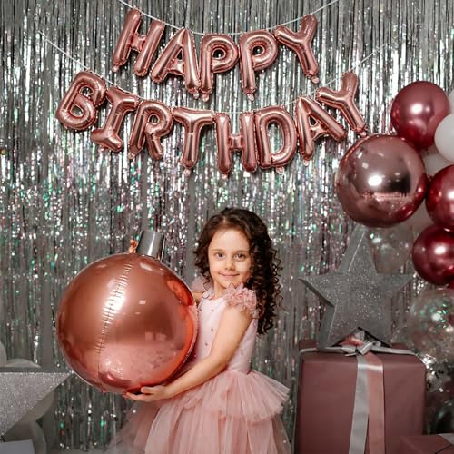 Image of Rose Gold Happy Birthday Balloon Banner Foil Balloons - 16 Inch Mylar Letters Balloons, Reusable Birthday Decorations for Men, Women Party Supplies