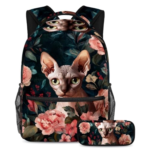 Sac à dos chat sans poils 2 pièces avec trousse pour collégien