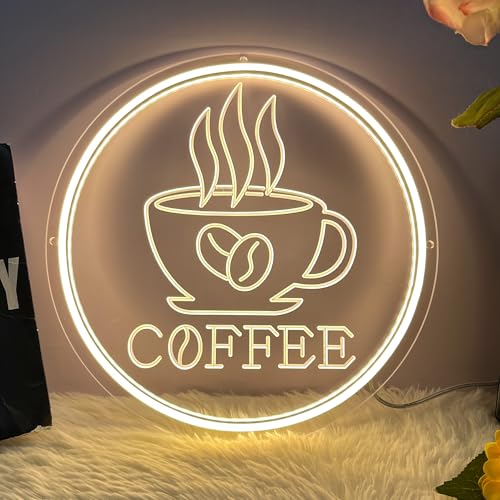 Neon Coffee Sign Warm White USB Powered Adjustable Lighting 3D Carved LED Neon Light Wall Decor for...