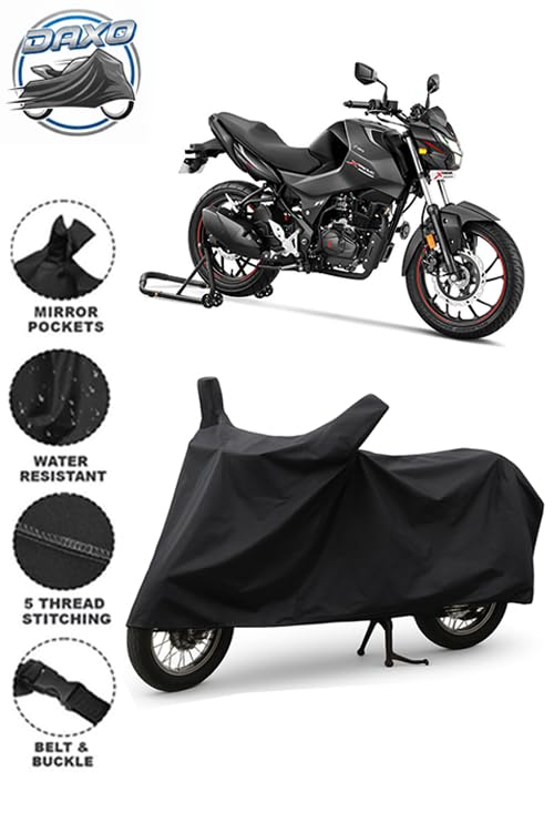 Image of DAXO Waterproof Bike Cover for Hero Xtreme 160 | All Weather Protection from Rain, Dust, UV Rays & Scratches with Mirror Pockets & Buckle Belt | Xtreme 160 Bike Cover