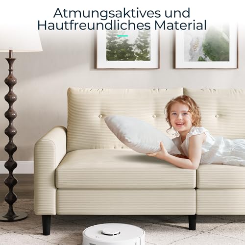 LINSY HOME Sofa 3 Sitzer, 201cm Breit Sofas mit Verstellbarer Sitztiefe, Kleine Sofacouch für Wohnzimmer Schlafzimmer Wohnung Büro