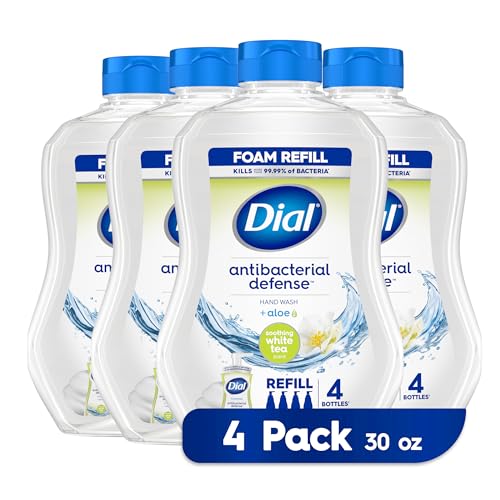 Image of Dial Antibacterial & Sensitive Fragrance Free Foaming Hand Wash Pack of 6 Antibacterial Foaming Hand Wash White Tea Refill Pack of 4, 30 oz Each