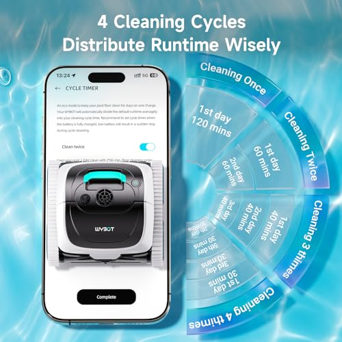 Image of WYBOT C1 Robotic Pool Vacuum for Inground Pools, Cordless Above Ground Pool Cleaner 4-in-1 Wall & Waterline Cleaning Up to 1,615sq.ft, 152mins Runtime Smart Navigation & App Support, Grey with White