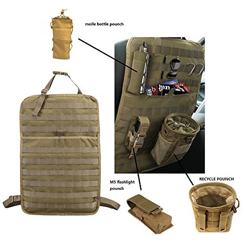 DECHO-C Organisateur Tactique de Siège Avant de Véhicule de Molle avec la Bouteille/Lampe-Torche/Poche de Recyclage