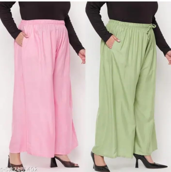 Image of Women's Jumbo Combo Palazzo | Extra Wide Leg Flared Ethnic Trousers | Pack of High Waist Relaxed Fit Palazzos for Women | Stylish Plain Solid Color Bottom Wear for Kurti & Tops | Jumbo Value Pack