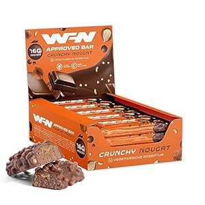 WFN Approved Bar – Proteinriegel Crunchy Nougat – 12x 45g Eiweißriegel mit Schokolade, Haselnuss & Protein-Crispies – Low Carb Snack mit 169 Kalorien – Ohne Palmöl, Kollagen, Zuckerzusatz