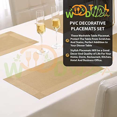 Image of Dining Table Placemats - 2pcs PVC TableMats - Washable Mats - Kitchen Mats - Heat Resistant Dinner Mat - Table Decore Mat Dining Table Placemat (2-Piece, Gold)