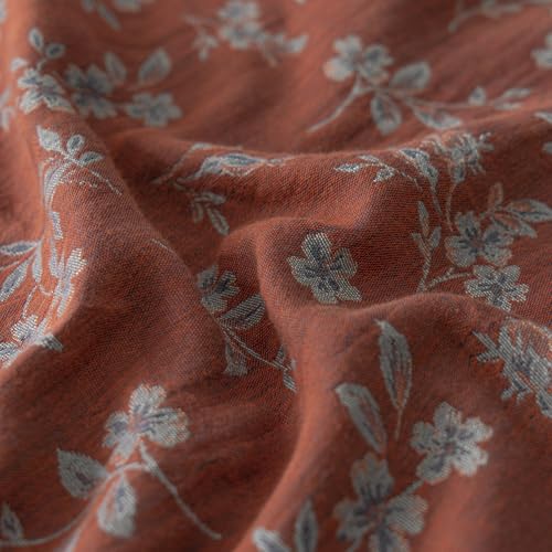 Image of VM VOUGEMARKET Linen Cotton Duvet Cover Set Queen Size,Rust Red Floral Print, Double Layer Gauze, Soft Breathable Bedding Set with Zipper Closure, 3 Pieces (1 Duvet Cover + 2 Pillow Shams)