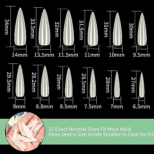 KOXXIAMOQ 240 Pcs Natural Stiletto Fake Nail Tips, No C Curve Soft Gel Full Cover Nail Tips for Extensions Press on Nails - Image 2