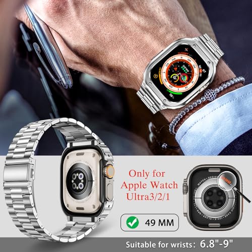 Image of MioHHR Stainless Steel Band and Case Compatible with Apple Watch Band 49mm