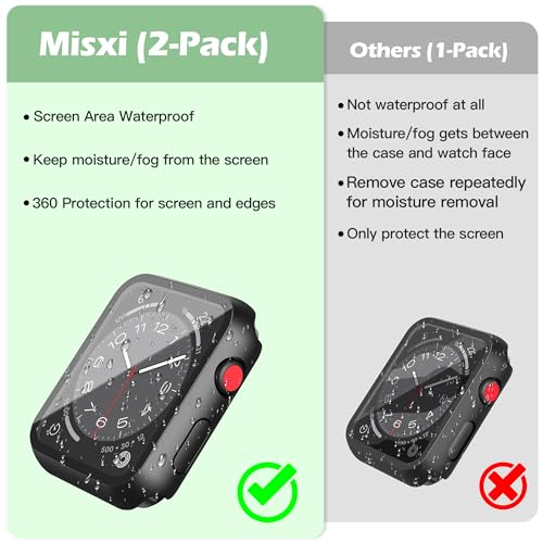 Image of Misxi [2 Pack Waterproof Case with Button Designed for Apple Watch Series 3 Series 2 38mm, Anti-Fall Hard PC Cover with Tempered Glass Screen Protector for iWatch S3 /S2, 1 Black + 1 Transparent