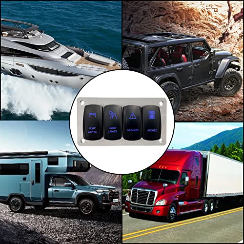 Image of Customize Pre-Built Boat Rocker Switch Panel with Silver Mounting Bracket Blue Led Toggle Switch Panel for Car Marine Yacht Jeep RV UTV Dashboard IP66