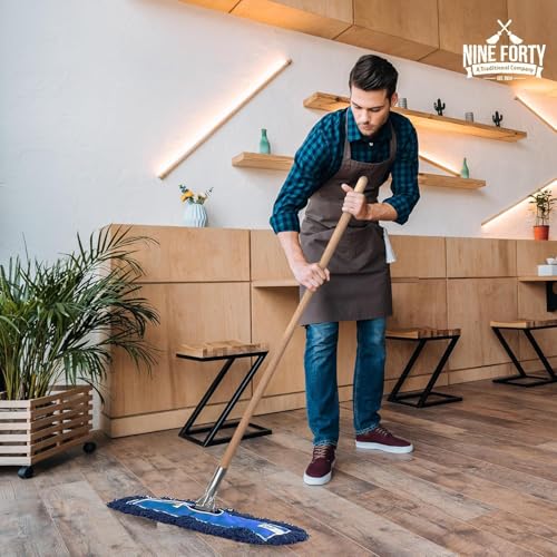 Image of Nine Forty 24 inch Premium Nylon Dust Mop with Wood Handle - Heavy Duty Mop Head for Industrial, Commercial, and Residential Cleaning - Dry Floor Duster for Hardwood Surfaces and Commercial - Blue