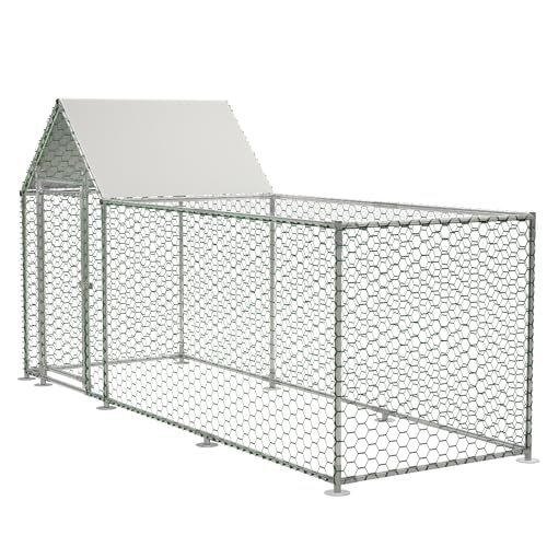 Large Metal Chicken Coop Walk-in Poultry Cage Chicken Run with Waterproof and Anti-UV Cover for Outdoor Farm Use