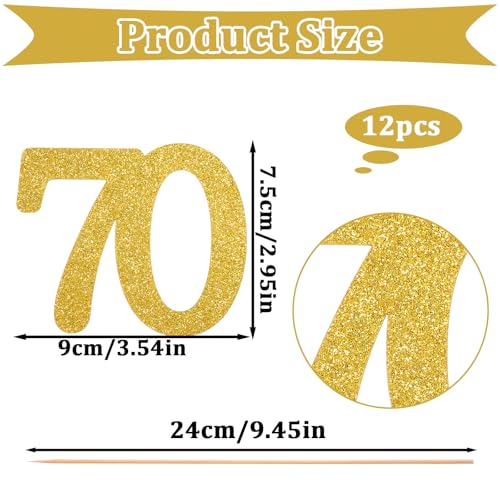 Image of 12pcs 70th Birthday Centerpiece Sticks Decorations for Tables Gold 70th Table Toppers Glitter Table Centerpieces Wedding Anniversary Party Decorations Supplies