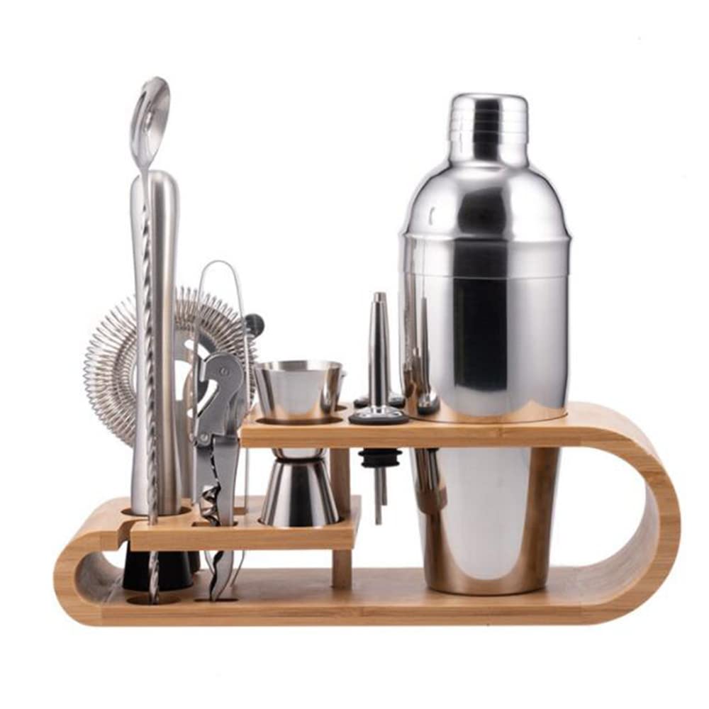 Strumento da Barra in Acciaio Inossidabile da 11 Pezzi con Set di Shaker in bambù Semi-Ovale