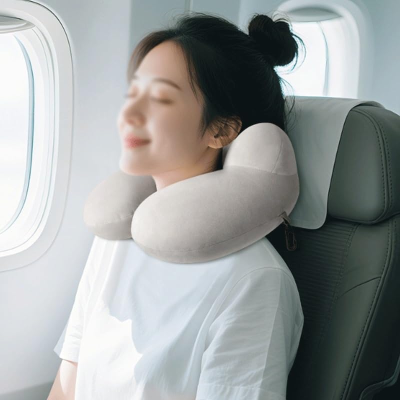 Inflatable U-Shaped Pillow Portable Mouth Blow Inflation Travel Neck Support image 3