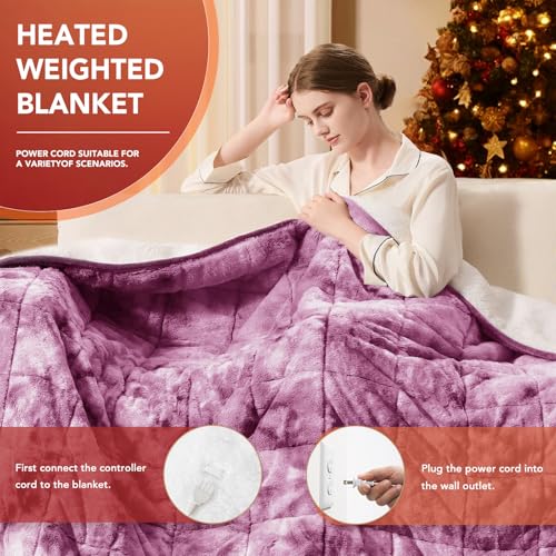 Image of Homemate Heated Weighted Blanket for Adults - 62 inchx84 inch 15lbs Electric Throw Fast Heating Heavy Blanket 1 /2 /4 /6 /8 Hour Auto Off 10 Heat Levels Over-Heat Protection Luxury Faux Fur Sherpa