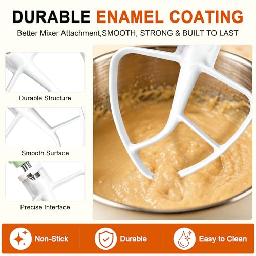 Image of Flat Beater K45B Compatible with KitchenAid 4.5-5 Qt Tilt-Head Stand Mixer | Coated, Flat Beater, Replacement K45B, White Paddle Attachment for Cookie Dough, Cake Batter and Frosting