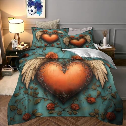 Parure de lit hypoallergénique cœur avec des ailes en microfibre 3D