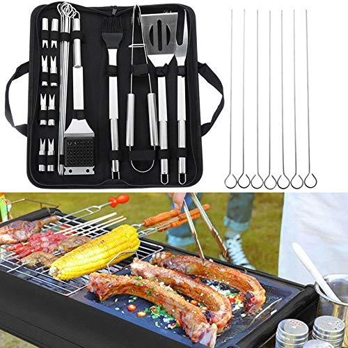 \t Set Barbacoa Utensilios para Barbacoa Parrilla Barbacoa BBQ Tools Accesorios Profesionales para Cubiertos de Barbacoa de Acero Inoxidable Espátula, Pinzas, bifurcación