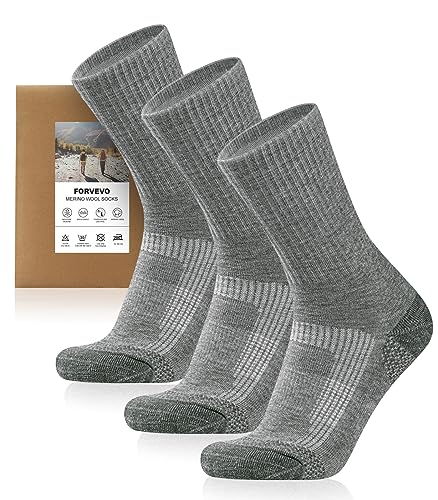 FORVEVO 3 Paar Thermosocken Herren 39-42 Grau, 60% Merinowolle Wandersocken...