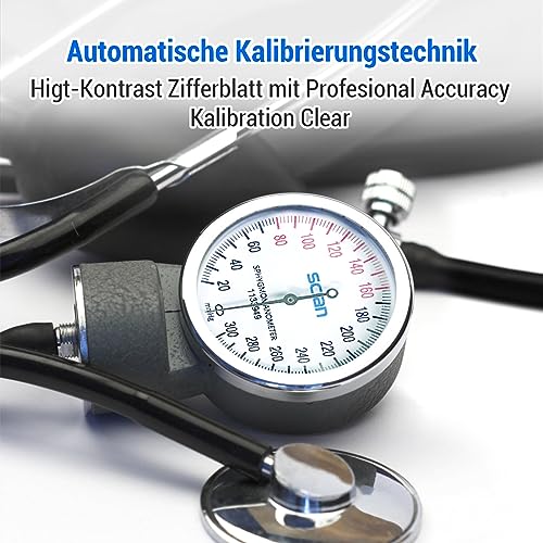 SCIAN Manuelles Blutdruckmessgerät mit Stethoskop - Aneroid Sphygmomanometer zur Messung am Oberarm, Medizinische Versorgung mit Tragetasche für Krankenschwester Doktor Senior Erwachsene (Schwarz) – Bild 4