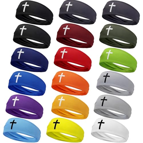 Image of 18 Pcs Sports Sweatbands for Men Women Camo Headbands Workout Non Slip Headbands Breathable Head Band Fitness Stretchy Unisex Hairband for Yoga Running Cycling Ball