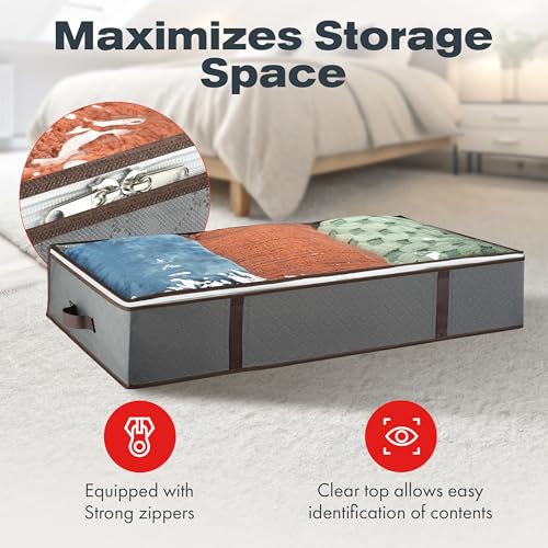 Underbed-Storage-Bags-4-Pack-Foldable-Under-Bed-Storage-Organizer-for-Clothes-Bedroom-Blankets-Comforter-Pillows-Linen-Sheets-Towels-Sweaters-Shoe-Drawers-Ideal-for-College-Dorms-Grey